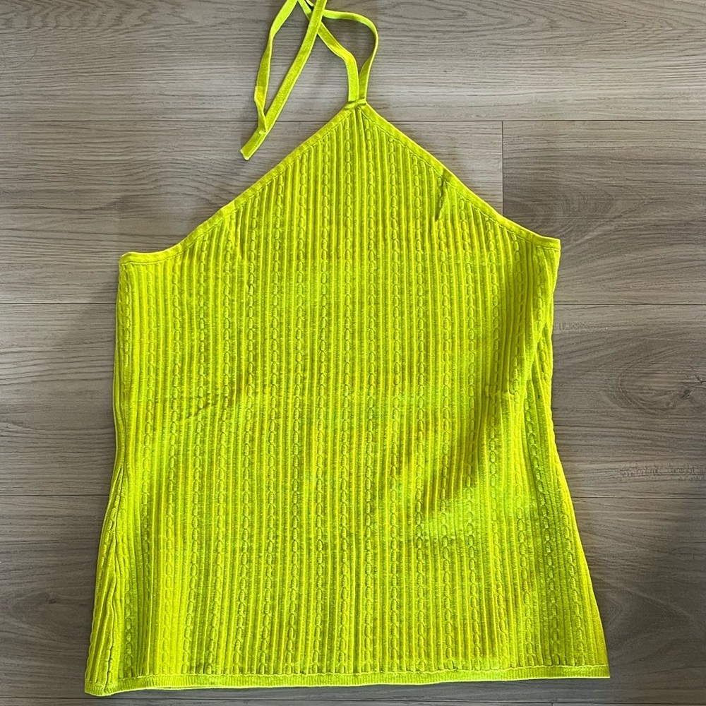43) One Scoop Women's Sleeveless Halter Tie Pullover Sweater sz XL NWT pink lime - Picture 4 of 9